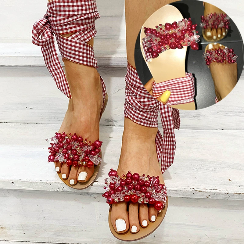 2023 Women Flat Sandals Ankle Strap Beaded Special Handmade Sandals Women's Shoes Beach Sandals Plus Size 35-43
2023 Women Flat Sandals Ankle Strap Beaded Special Handmade Sandals Women's Shoes Beach Sandals Plus Size 35-43