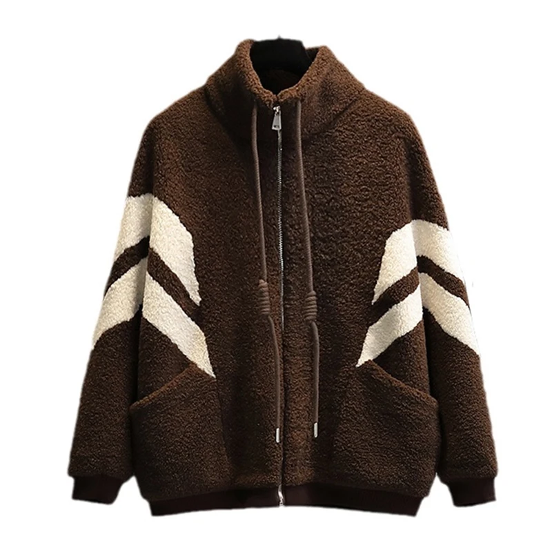 Women Fashion Autumn Winter Warm Zipper Loose Polar Fleece Jacket Female Plush Overcoat Striped Casual Contrast Color Outwear
Women Fashion Autumn Winter Warm Zipper Loose Polar Fleece Jacket Female Plush Overcoat Striped Casual Contrast Color Outwear