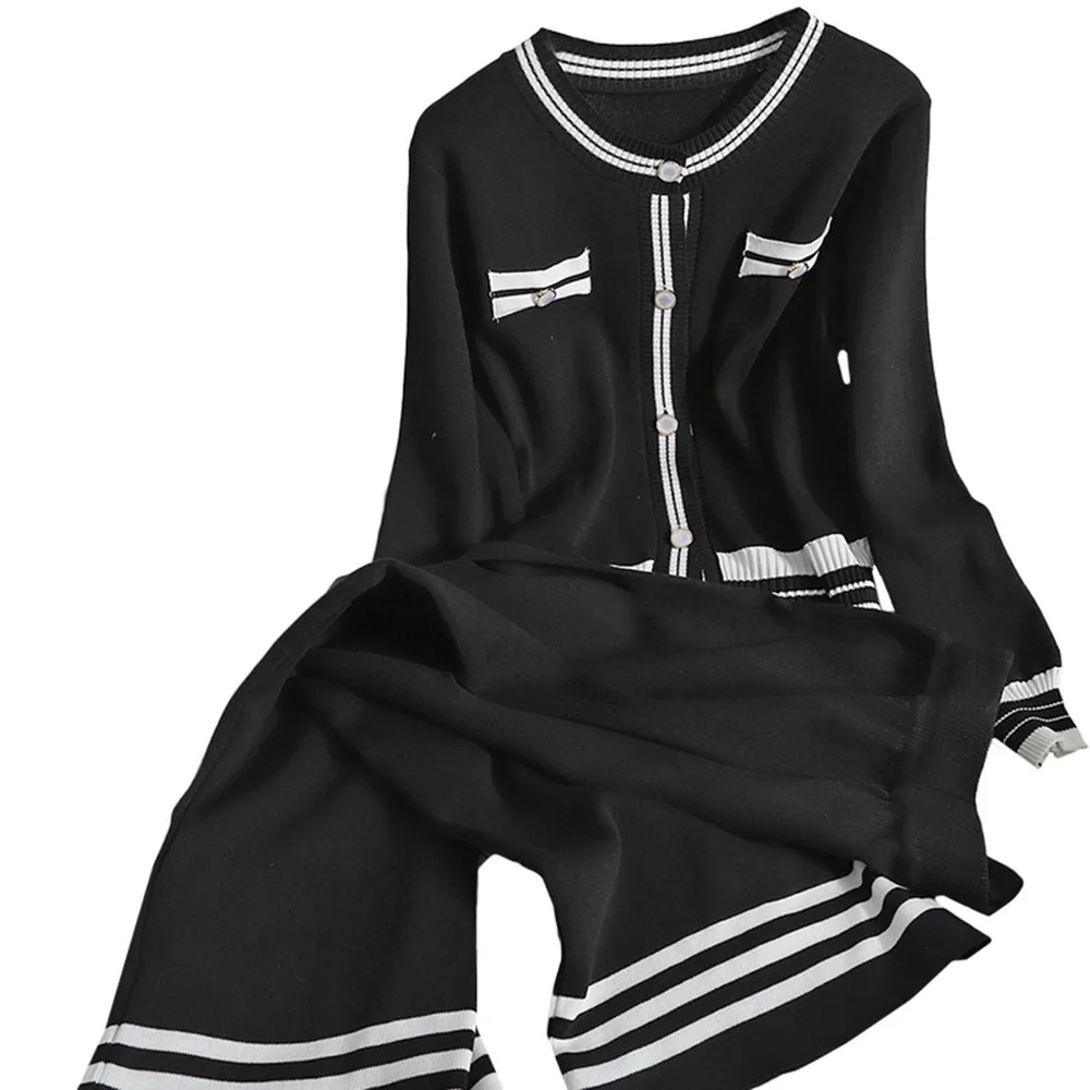 Contrast Color Striped Two Piece Set 2021 New Korean Chic Spring Knitted Cardigan Wide Leg Pants Tracksuits Women Button Top
Contrast Color Striped Two Piece Set 2021 New Korean Chic Spring Knitted Cardigan Wide Leg Pants Tracksuits Women Button Top