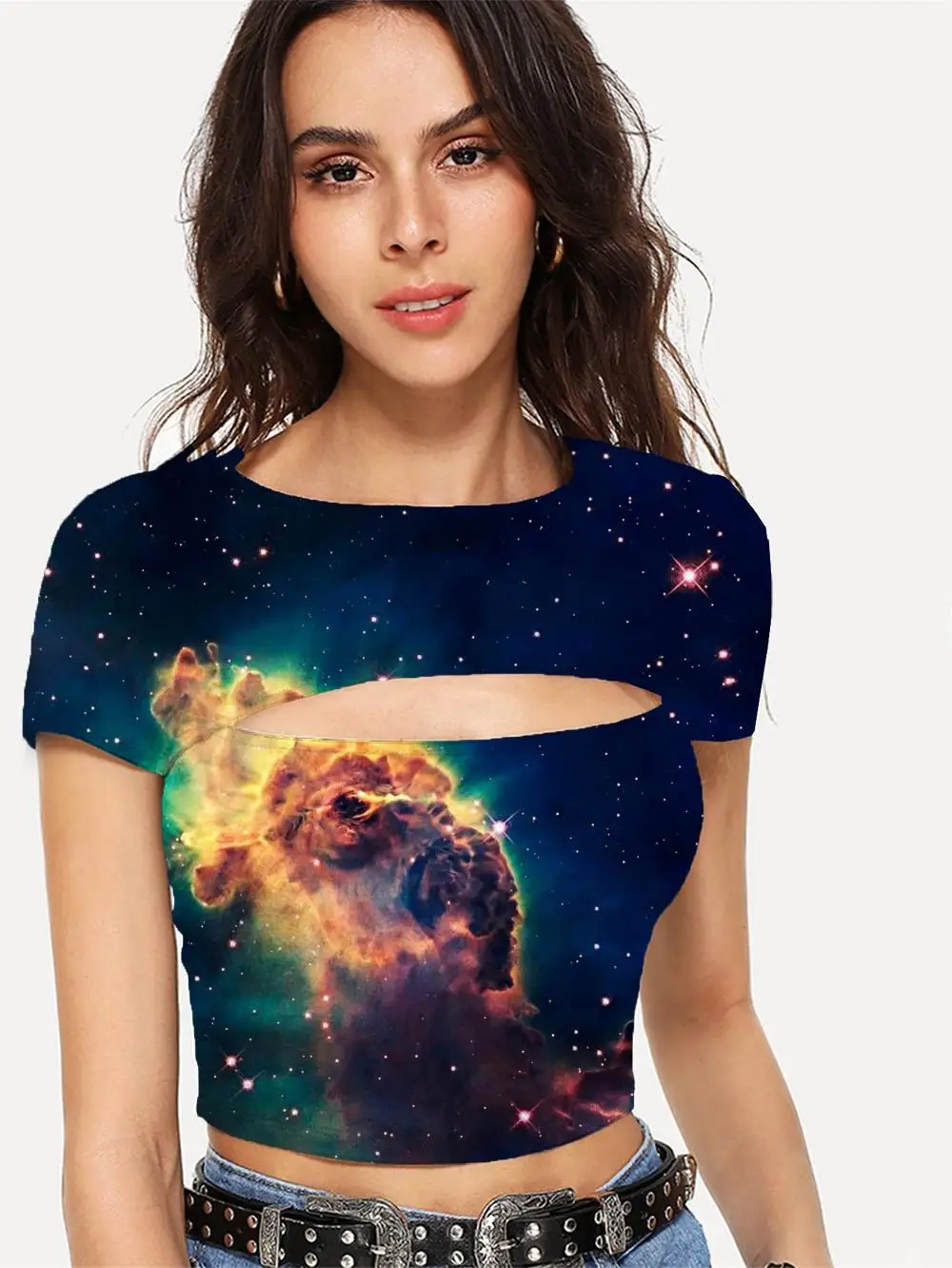 Somepet Galaxy T-shirt Women Nebula Shirt Print Colorful Hollow Out T shirts Sky Tshirts Casual Short Sleeve Sexy New Style
Somepet Galaxy T-shirt Women Nebula Shirt Print Colorful Hollow Out T shirts Sky Tshirts Casual Short Sleeve Sexy New Style