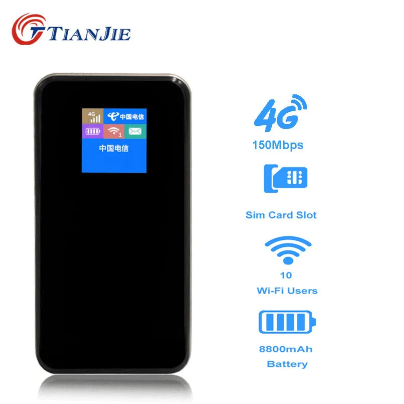 

TIANJIE 3G/4G Wifi Router Car Mobile Hotspot Wireless Power Bank Broadband 150Mbps Mifi Unlocked Modem With Sim Card Slot Wi-Fi