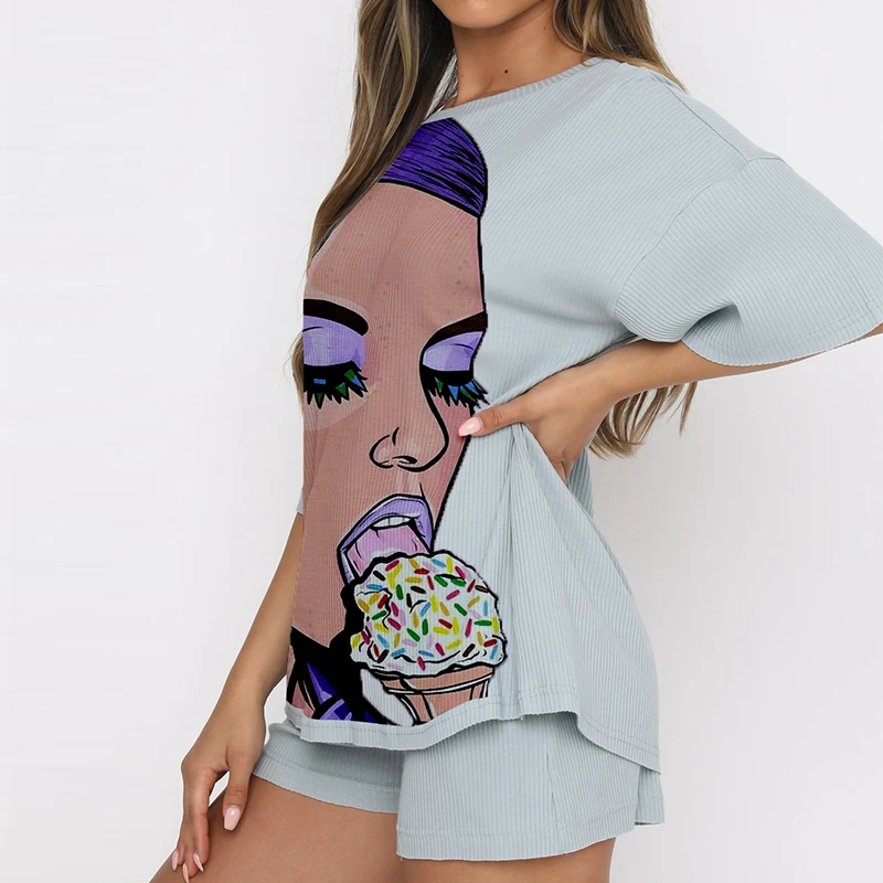 Woman Face Print Short Sleeve O-Neck Suit Summer Female Loose Tops + Shorts Two Piece Set Drawstring Casual Suits Streetwear
Woman Face Print Short Sleeve O-Neck Suit Summer Female Loose Tops + Shorts Two Piece Set Drawstring Casual Suits Streetwear