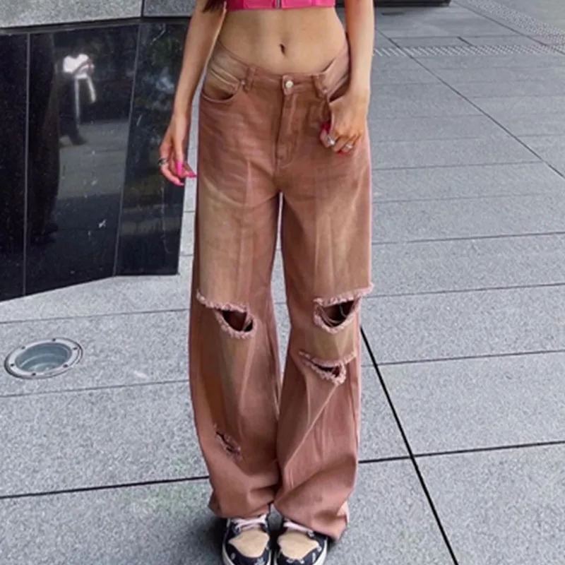 Y2K Loose Brown Ripped Straight Jeans Vintage Women's Street Casual High Waist Pants Harajuku Fashion Cotton Denim Sweatpants
Y2K Loose Brown Ripped Straight Jeans Vintage Women's Street Casual High Waist Pants Harajuku Fashion Cotton Denim Sweatpants
