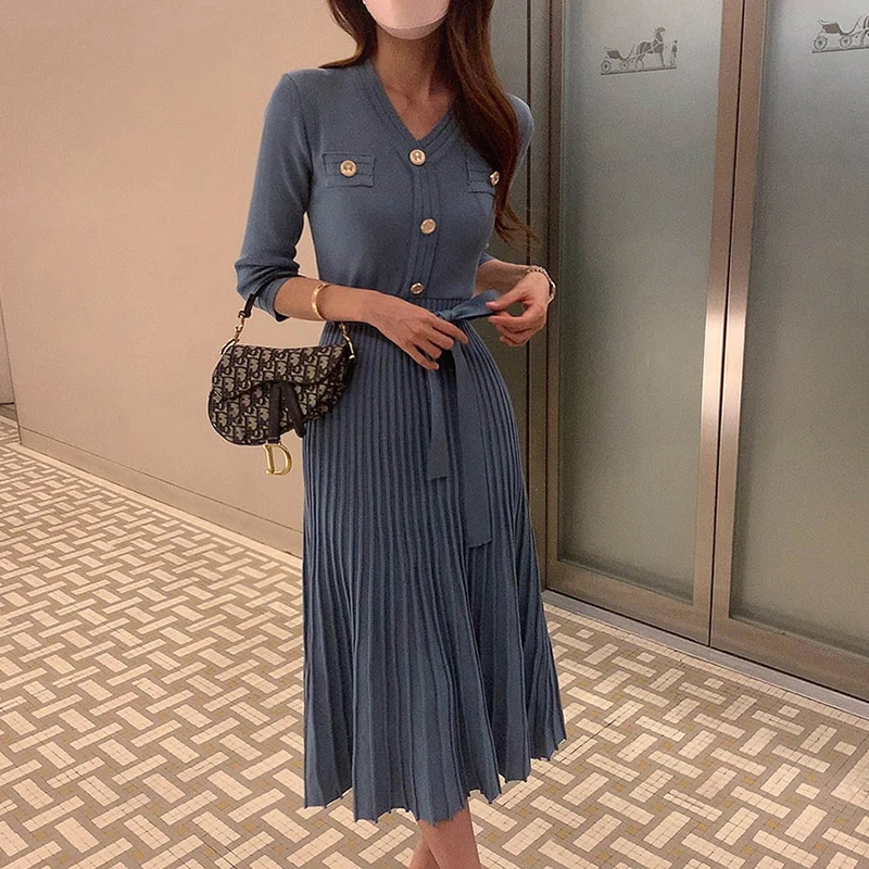 BETHQUENOY Blue Bandage Dress Vestidos Elegantes Para Mujer 2021 Autumn Casual Women Clothes V-neck Pleated Dresses Robe Blanche
BETHQUENOY Blue Bandage Dress Vestidos Elegantes Para Mujer 2021 Autumn Casual Women Clothes V-neck Pleated Dresses Robe Blanche