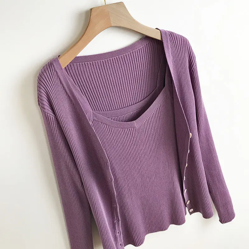 Cardigan Women's Thin Shawl Summer Knitted Jacket Air Conditioning Sweater Shirt Strap camisas mujer 2020 Two Piece Set R478
Cardigan Women's Thin Shawl Summer Knitted Jacket Air Conditioning Sweater Shirt Strap camisas mujer 2020 Two Piece Set R478