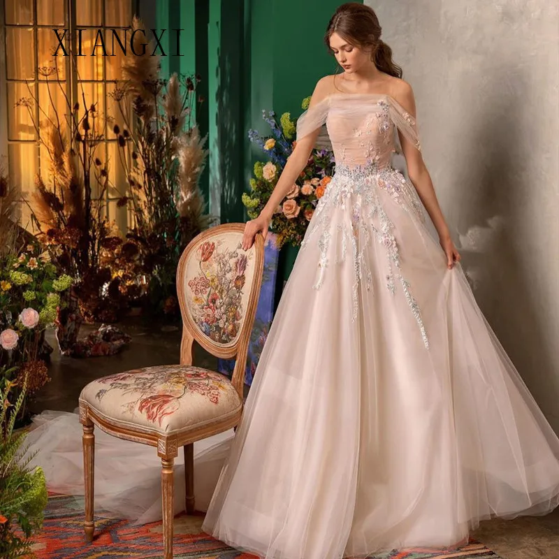 Abendkleider 2020 Champagne Evening Dress Tulle A-Line Off The Shoulder Lace Appliques Evening Dresses Long Formal Gowns Vestido
Abendkleider 2020 Champagne Evening Dress Tulle A-Line Off The Shoulder Lace Appliques Evening Dresses Long Formal Gowns Vestido