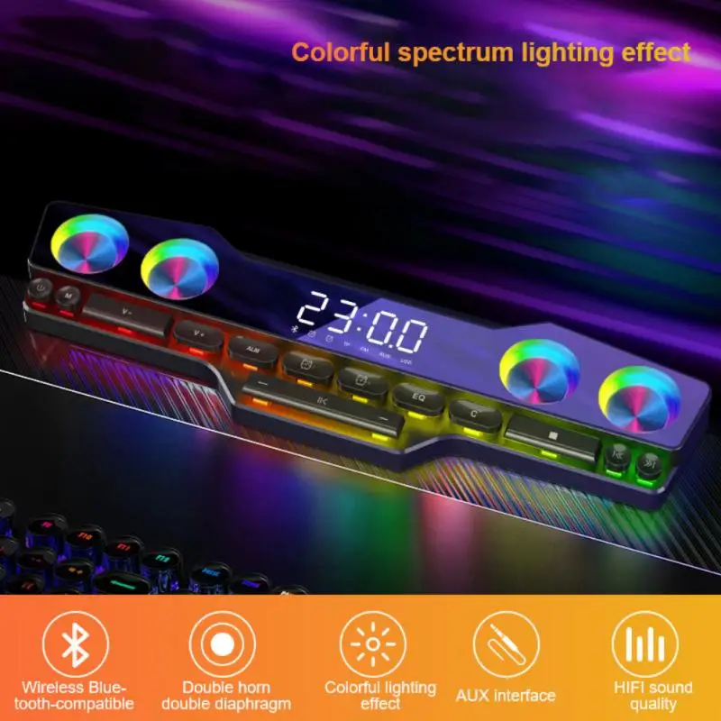 Wireless Bluetooth Gaming Speakers Subwoofer HIFI Stereo Soundbar With Colorful Lights keyboard Clock USB Rechargeable Speaker
Wireless Bluetooth Gaming Speakers Subwoofer HIFI Stereo Soundbar With Colorful Lights keyboard Clock USB Rechargeable Speaker