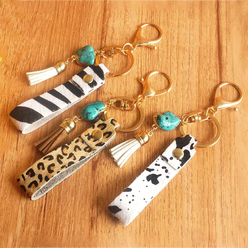 New European and American Key Ring Creative Diy Animal Cow Leopard Print Turquoise Tassel Leather Key Chain Pendant 
New European and American Key Ring Creative Diy Animal Cow Leopard Print Turquoise Tassel Leather Key Chain Pendant