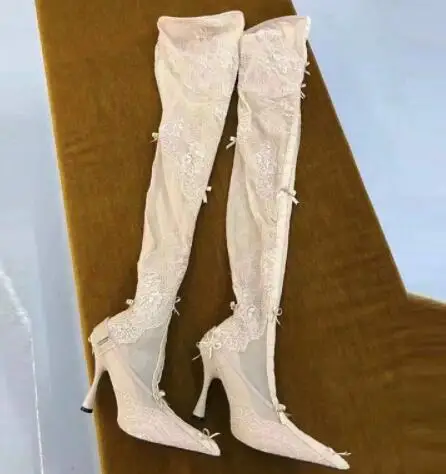 Moraima Snc Lace Embroidery Sock Boots Pointed Toe Thin Heels Sexy Over the Knee Boots Fashion Thigh High Shoes
Moraima Snc Lace Embroidery Sock Boots Pointed Toe Thin Heels Sexy Over the Knee Boots Fashion Thigh High Shoes