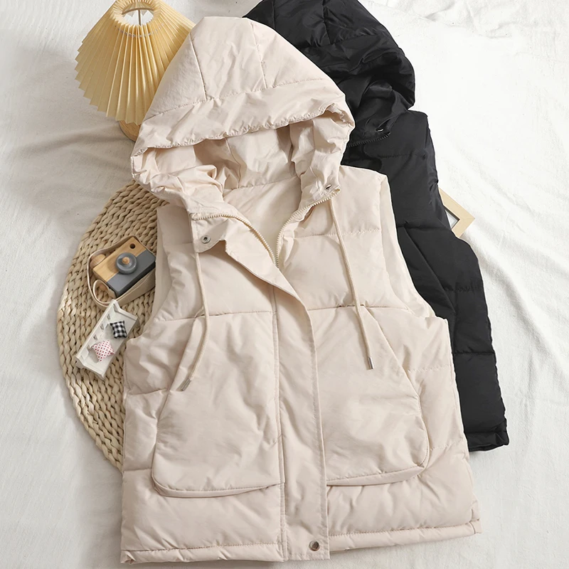 Корейский жилет без рукавов, жилет с капюшоном и карманами, хлопковая куртка, Осень-зима 2021, женские топы, парки, верхняя одежда и пальто 
Корейский жилет без рукавов, жилет с капюшоном и карманами, хлопковая куртка, Осень-зима 2021, женские топы, парки, верхняя одежда и пальто