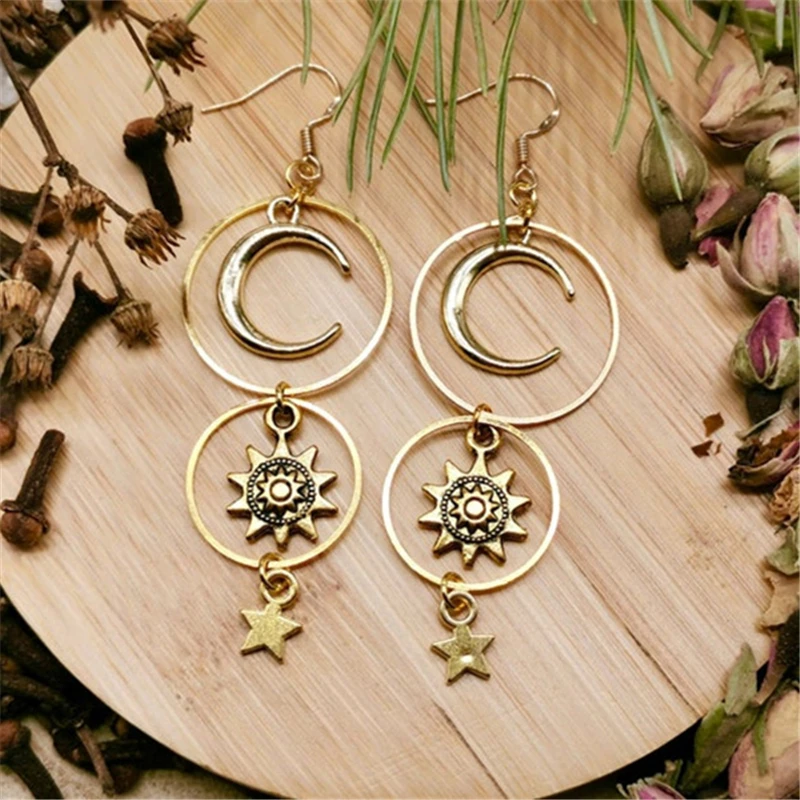 Fashion Sun and Moon Pendant Earrings, Gothic Earrings, Witch Earrings, Celestial Jewelry, Sun Goddess Accessories
Fashion Sun and Moon Pendant Earrings, Gothic Earrings, Witch Earrings, Celestial Jewelry, Sun Goddess Accessories