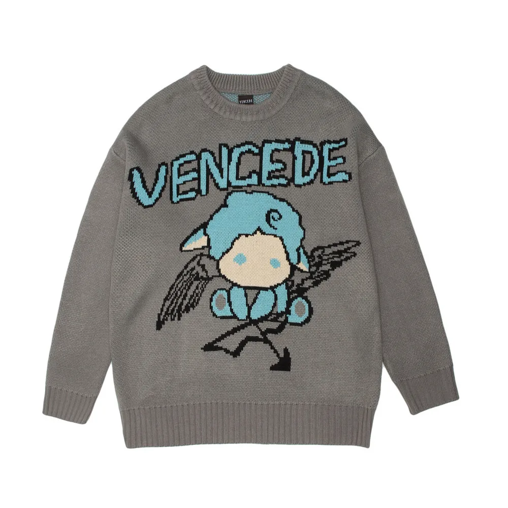 Korean Fashion Cartoon Anime Jacquard Harajuku Men Grey Knitted Sweater Loose Round Neck Women Casual Pullover Sueter Masculino
Korean Fashion Cartoon Anime Jacquard Harajuku Men Grey Knitted Sweater Loose Round Neck Women Casual Pullover Sueter Masculino