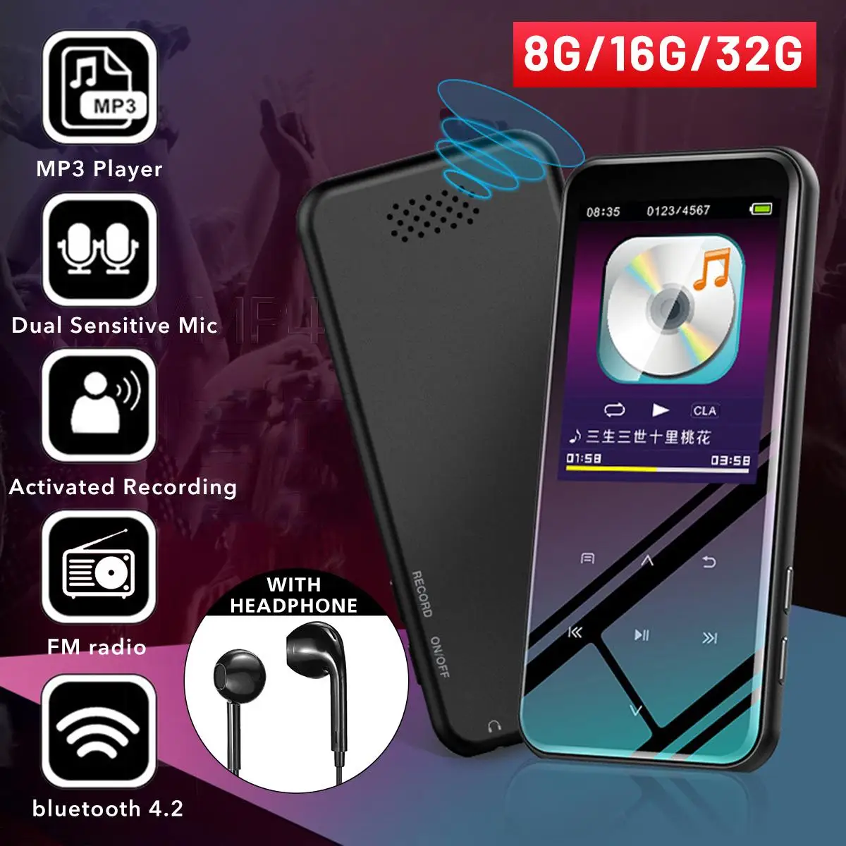 MP3-плеер с поддержкой Bluetooth, Hi-Fi, с сенсорным экраном и встроенной памятью 8 ГБ, 16 ГБ, 32 ГБ, портативный mp3-плеер без потерь звука, FM-радио
MP3-плеер с поддержкой Bluetooth, Hi-Fi, с сенсорным экраном и встроенной памятью 8 ГБ, 16 ГБ, 32 ГБ, портативный mp3-плеер без потерь звука, FM-радио