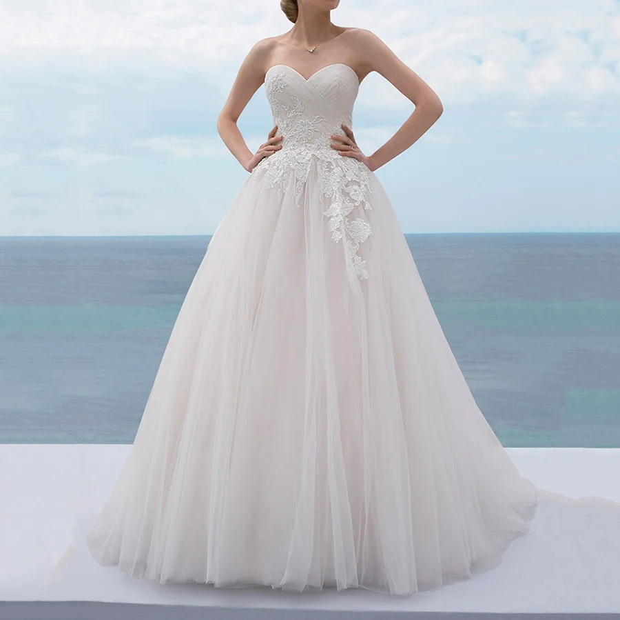 2021 Popular Ball Gown Sweetheart Pleated Tulle Puffy Wedding Gowns Vestidos de Novias Bride Dress Applique with Beadings
2021 Popular Ball Gown Sweetheart Pleated Tulle Puffy Wedding Gowns Vestidos de Novias Bride Dress Applique with Beadings