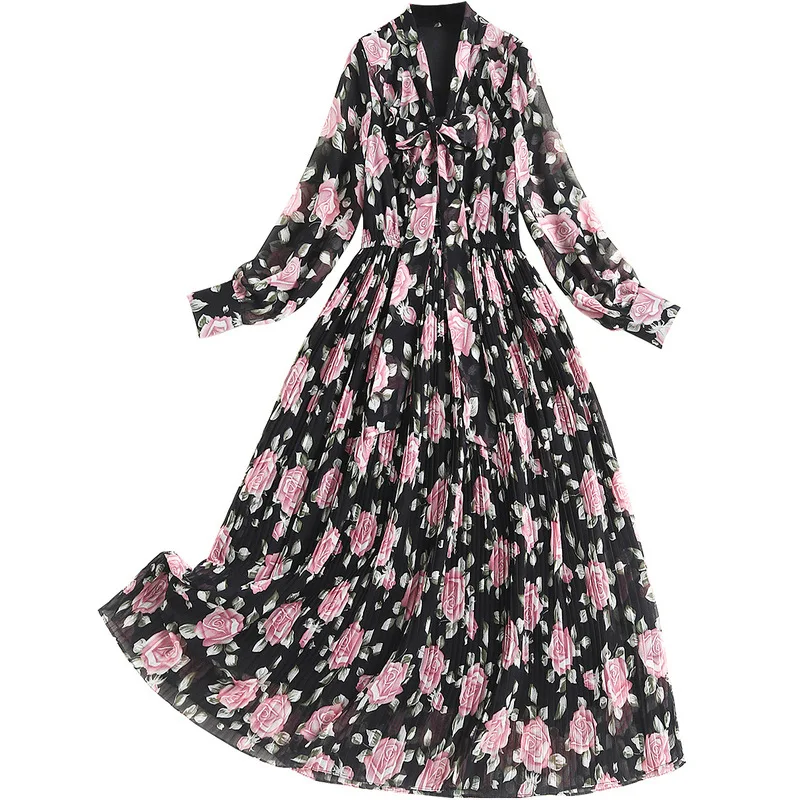 SHUCHAN Bohemian Print Rose Chiffon Korean Dress with Long Sleeve Mid-Calf Pleated Long Dresses Spring/Autumn 2021 New
SHUCHAN Bohemian Print Rose Chiffon Korean Dress with Long Sleeve Mid-Calf Pleated Long Dresses Spring/Autumn 2021 New
