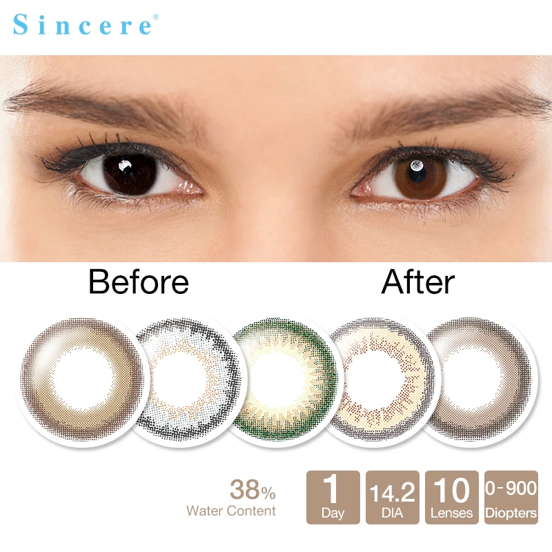 Контактные линзы Sincere vision 0 900 Диоптрии Для цветных контактных линз глаз 10 | Отзывы и видеообзор