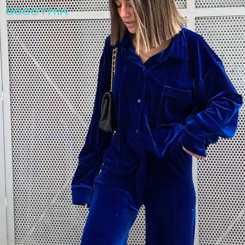 COCOTHIA Female Velvet Warm Buttons Pocket Blouse + Straight Pants Velour Klein Blue Debutante Two Piece Set Casual Homewear
COCOTHIA Female Velvet Warm Buttons Pocket Blouse + Straight Pants Velour Klein Blue Debutante Two Piece Set Casual Homewear