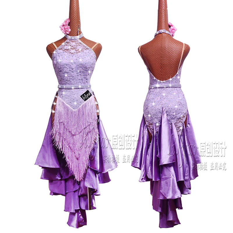 Платье для латиноамериканских танцев костюмы соревнований юбка платье стразы