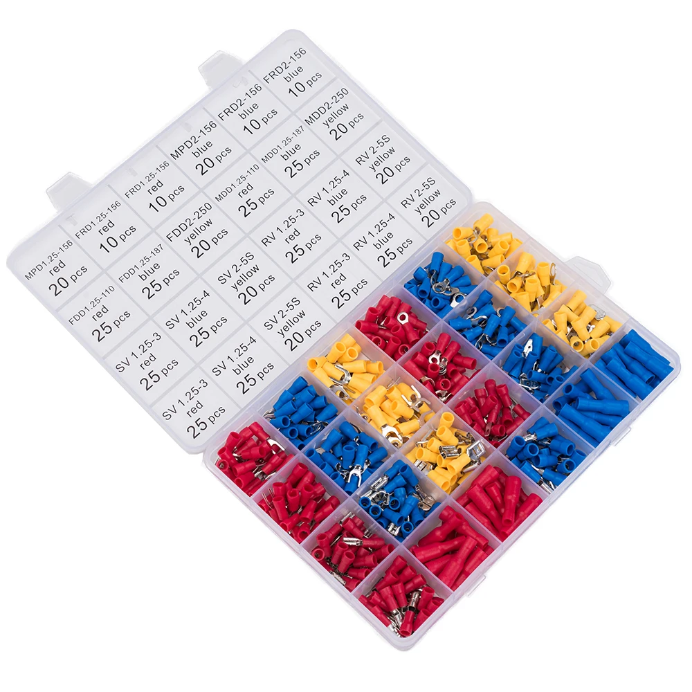 Terminals Crimping Tool Insulated Ratcheting Crimper Kit of AWG22-14 with 500PCS Male Wire Stripper and Female Spade Connectors
Terminals Crimping Tool Insulated Ratcheting Crimper Kit of AWG22-14 with 500PCS Male Wire Stripper and Female Spade Connectors