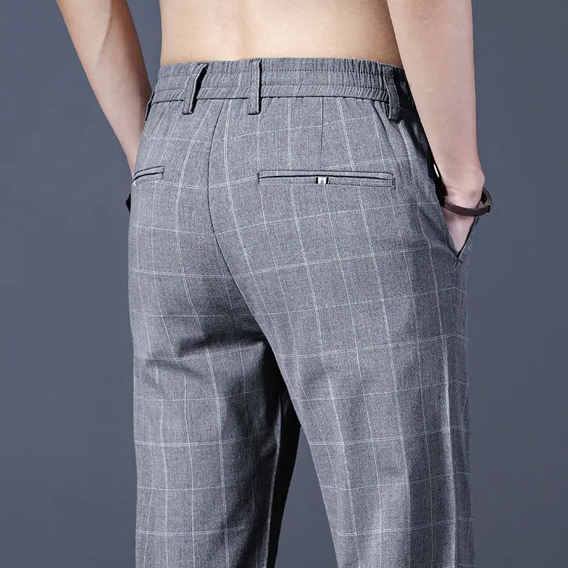 Plaid Pants Mens Fashions Elastic Corset Ankle-Length Pants Summer Thin England Grid Casual Pants Straight Slim Black Long Pants
Plaid Pants Mens Fashions Elastic Corset Ankle-Length Pants Summer Thin England Grid Casual Pants Straight Slim Black Long Pants