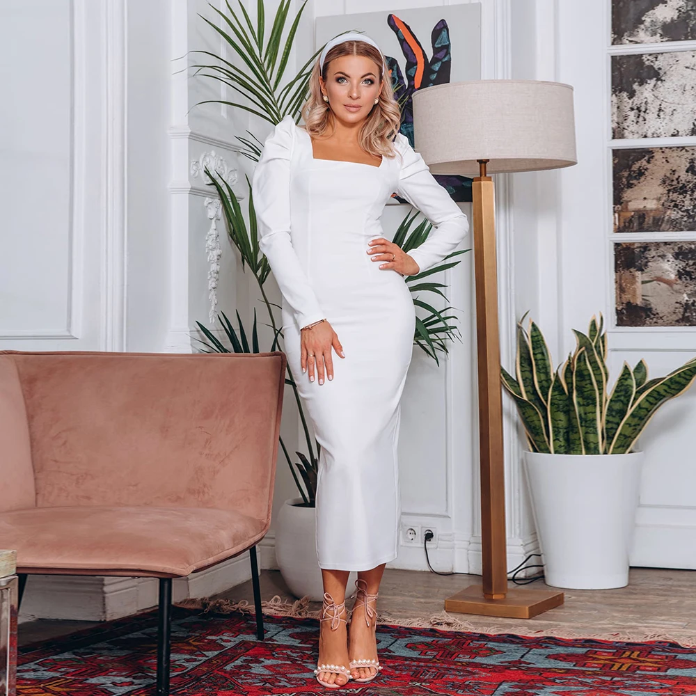 Fashion White Prom Party Gown Plus Size Tea Length Square Neck With Long Sleeves Slim Custom Robe De Soirée Femme 2021 Summer
Fashion White Prom Party Gown Plus Size Tea Length Square Neck With Long Sleeves Slim Custom Robe De Soirée Femme 2021 Summer