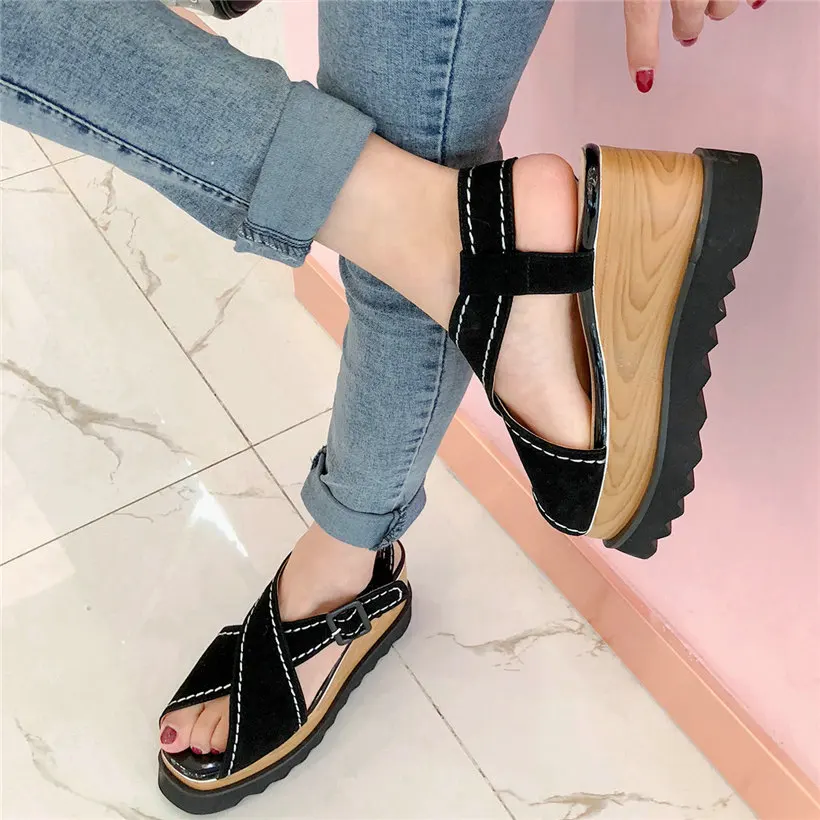US Size 3-US 10 Women Ankle Corss Strap Genuine Leather Wedges High Heel Gladiators Sandals Female Open Toe Platform Pumps Shoes
US Size 3-US 10 Women Ankle Corss Strap Genuine Leather Wedges High Heel Gladiators Sandals Female Open Toe Platform Pumps Shoes