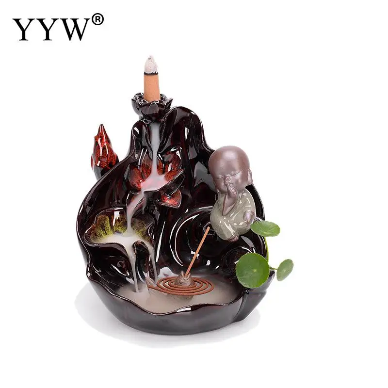 

Porcelain Backflow Incense Burner Buddhism Incense Holder +10pcs Cones Incense Cone Sticks Holder Ceramics Ornaments Home Decor