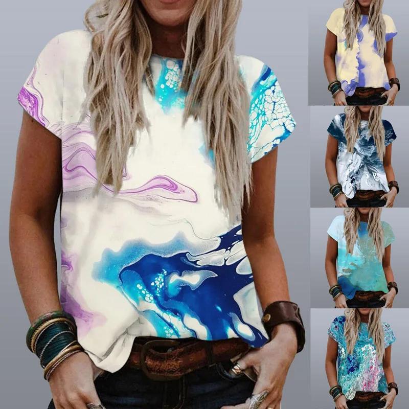 Summer Casual Short Sleeve women's clothing 2021 Watercolor Pattern Print lady Streetwear Loose O Neck Tops Harajuku Tee shirts
Summer Casual Short Sleeve women's clothing 2021 Watercolor Pattern Print lady Streetwear Loose O Neck Tops Harajuku Tee shirts