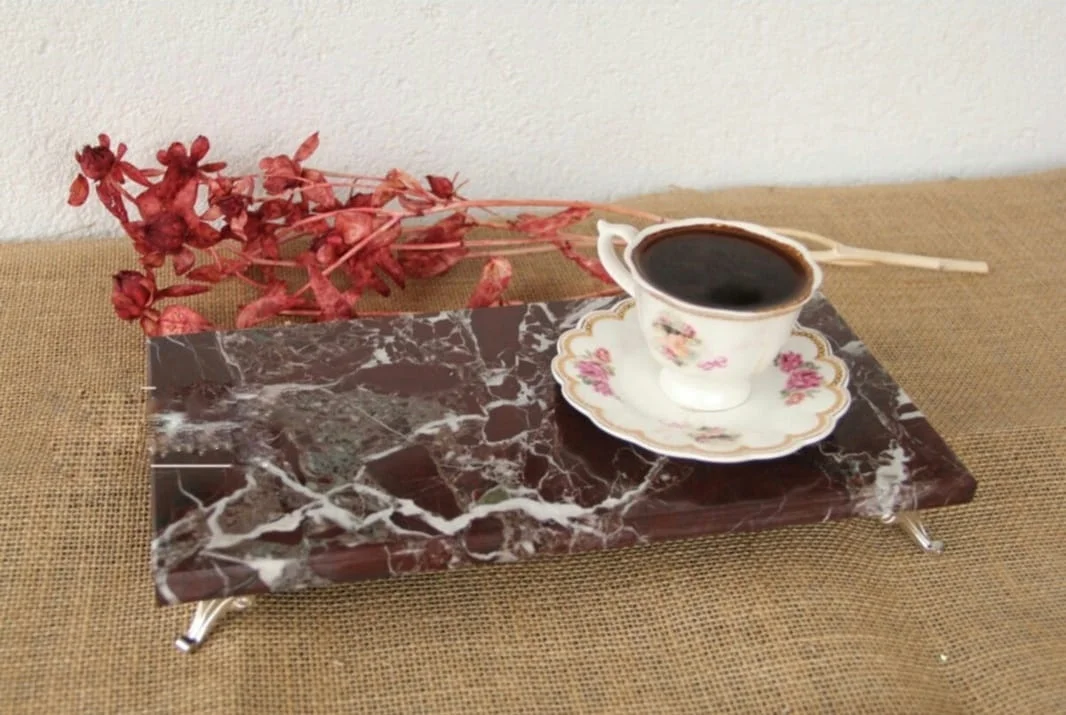 Elazig cherry Marble Presentation & Service Plate-Silver Pedestal 
Elazig cherry Marble Presentation & Service Plate-Silver Pedestal