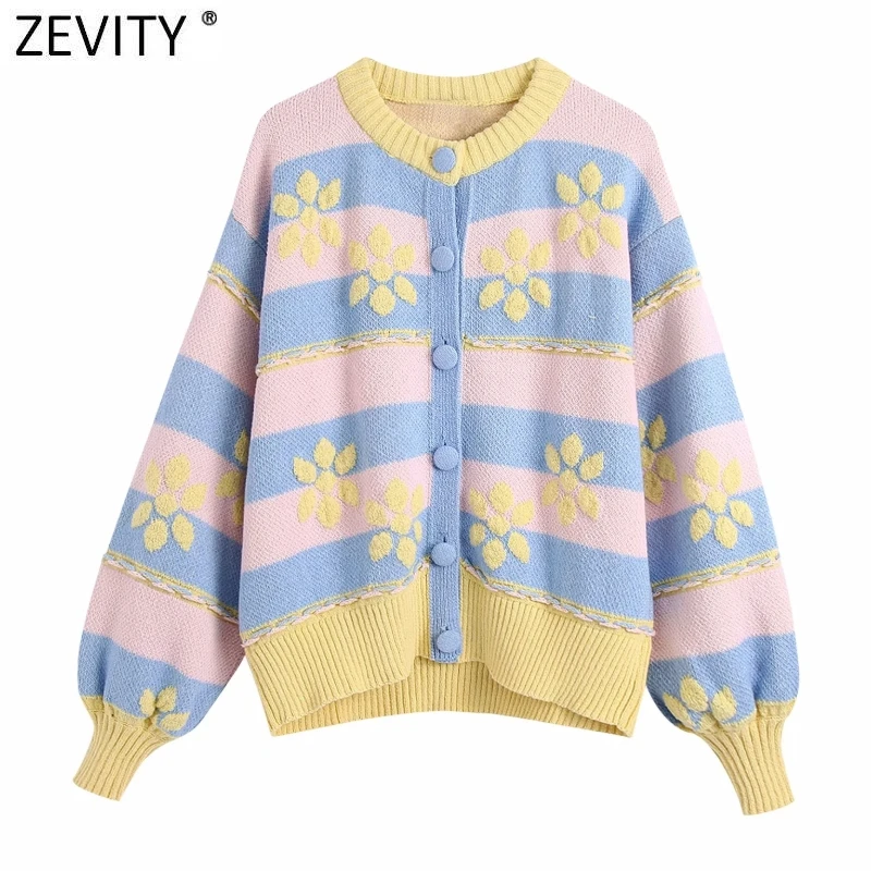 Zevity New Women Sweet Floral Print Striped Jacquard Knitting Sweater Female Chic Lantern Sleeve Patchwork Loose Coat Tops SW897
Zevity New Women Sweet Floral Print Striped Jacquard Knitting Sweater Female Chic Lantern Sleeve Patchwork Loose Coat Tops SW897