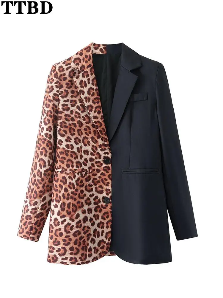 TTBD Women 2022 fashion leopard print patchwork blazer coat vintage long sleeve pockets female outerwear chic tops Spring fall
TTBD Women 2022 fashion leopard print patchwork blazer coat vintage long sleeve pockets female outerwear chic tops Spring fall