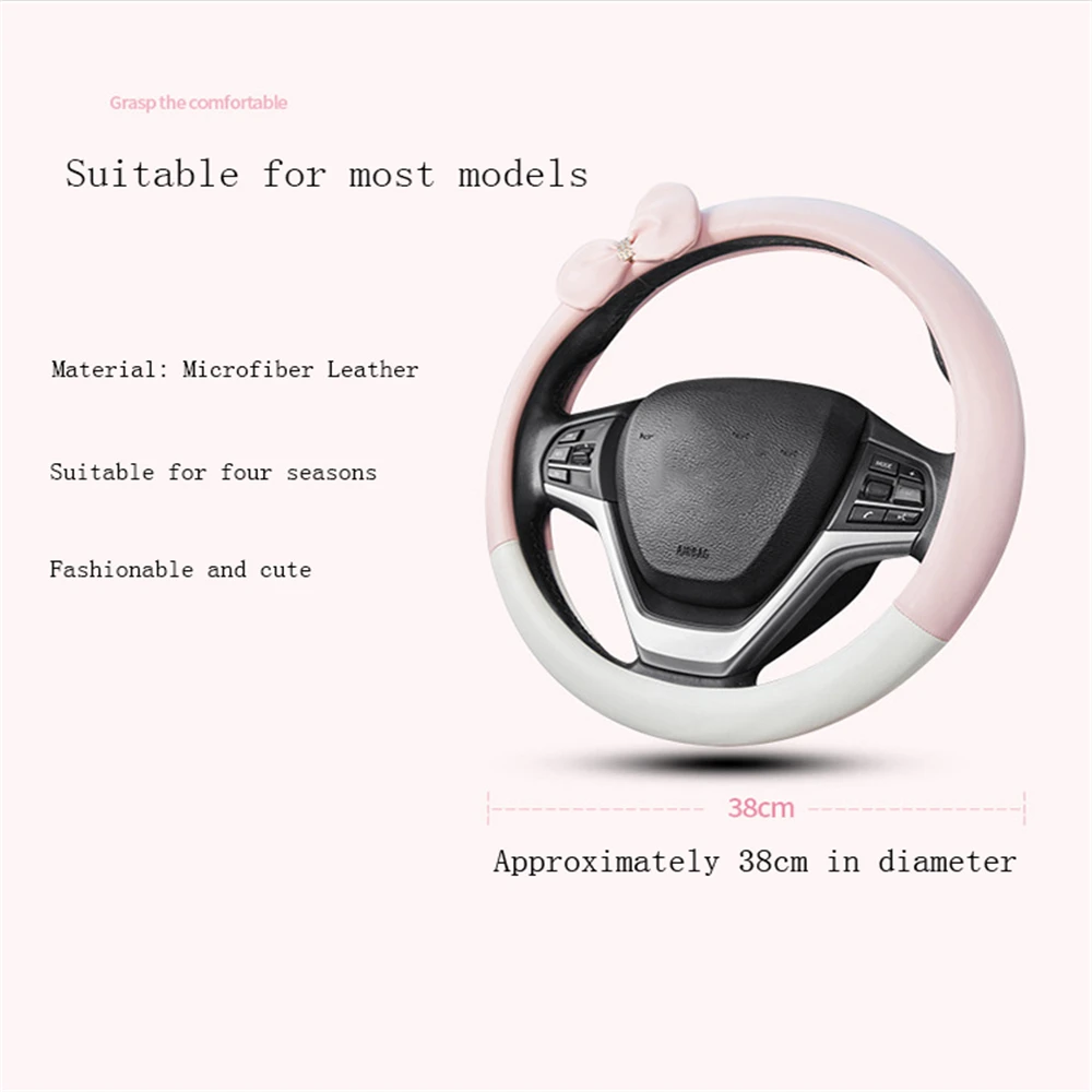 Car Steering Wheel Cover Wear-resistant Leather for All Seasons Bow Tie Cute