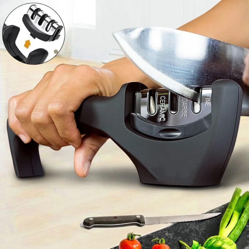 Thours Three-stage professional sharpener kitchen whetstone tungsten steel and ceramic kitchen knife sharpener kitchen supplies
Thours Three-stage professional sharpener kitchen whetstone tungsten steel and ceramic kitchen knife sharpener kitchen supplies