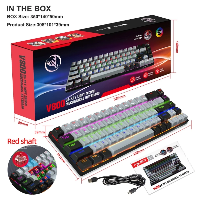 Mechanical Gaming Keyboard 68 Keys RGB LED Rainbow Backlit Wired Keyboard w/ Blue/Red Switches for Windows Gaming
Mechanical Gaming Keyboard 68 Keys RGB LED Rainbow Backlit Wired Keyboard w/ Blue/Red Switches for Windows Gaming