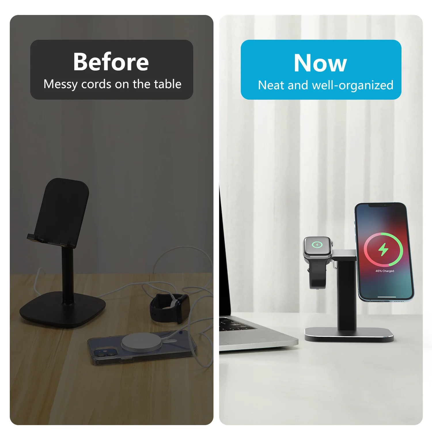 Dual Device Adjustable Stand for MagSafe Charger/Apple Watch, Aluminum Phone Stand Holder for iPhone 12 Pro Max Mini iWatch 
Dual Device Adjustable Stand for MagSafe Charger/Apple Watch, Aluminum Phone Stand Holder for iPhone 12 Pro Max Mini iWatch