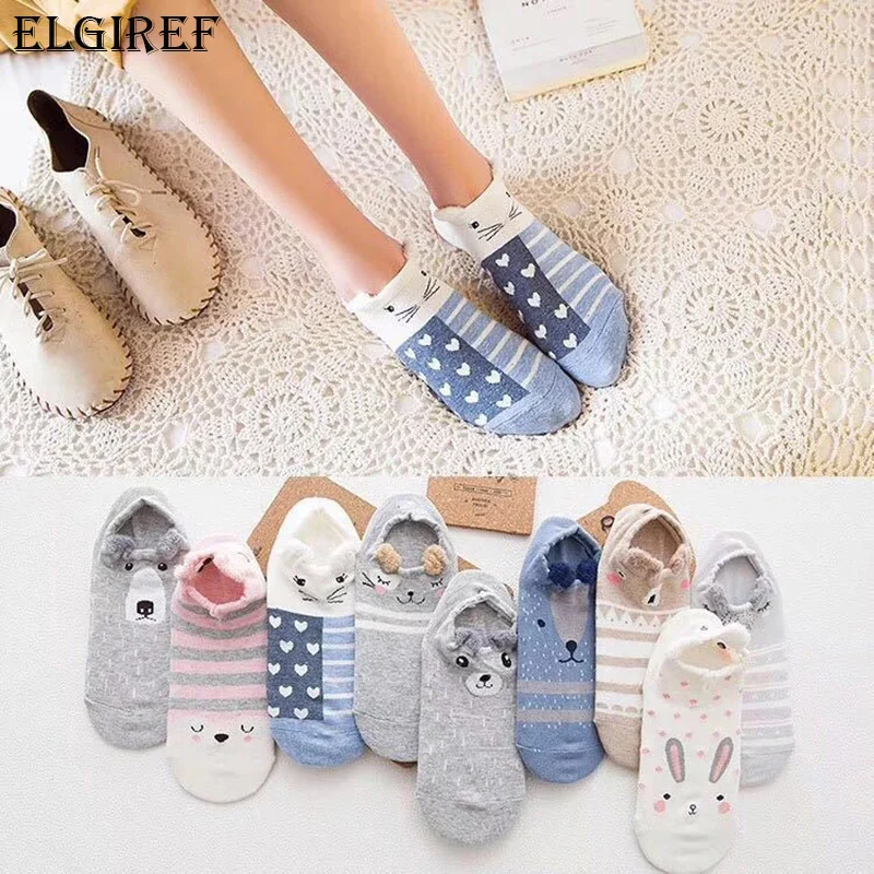 

1 Pairs Women's Socks Spring Summer Three-Dimensional Shallow Mouth Cartoon Female Cotton Invisible Japanese Cute Animals Socks