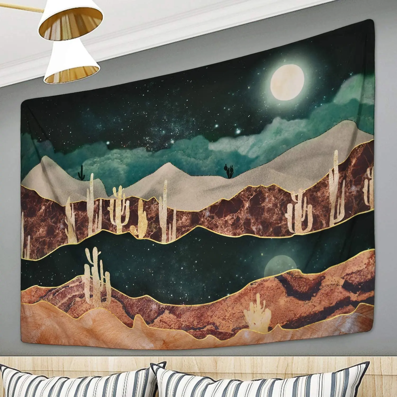 

Mountain Moon Tapestry Desert Cactus Starry Night Nature Landscape Tapestries Wall Hanging for Room bedroom hippie decor