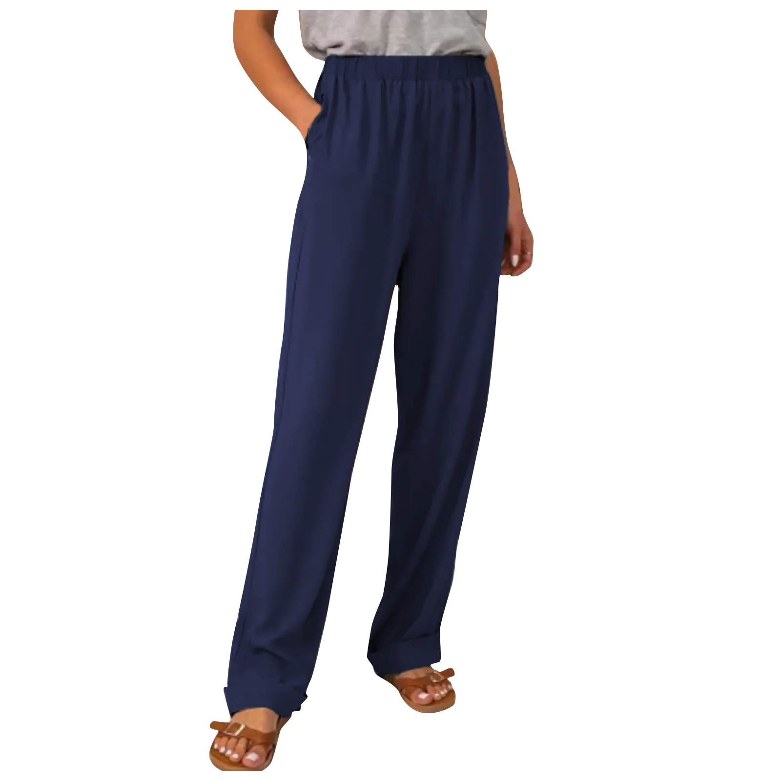 2021 Women's Casual Pants Pockets Elastic Waist Long Trousers Straight-leg Pants pantalones de mujer
2021 Women's Casual Pants Pockets Elastic Waist Long Trousers Straight-leg Pants pantalones de mujer