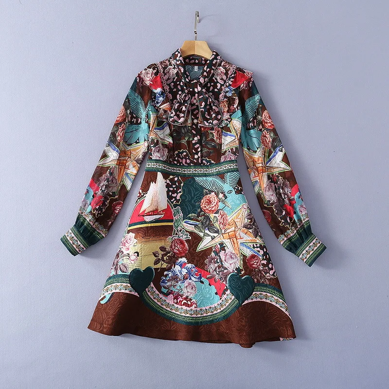 European and American women's clothing spring 2021 new Long sleeve lantern sleeve bow collar Printed Mosaic jacquard dress
European and American women's clothing spring 2021 new Long sleeve lantern sleeve bow collar Printed Mosaic jacquard dress