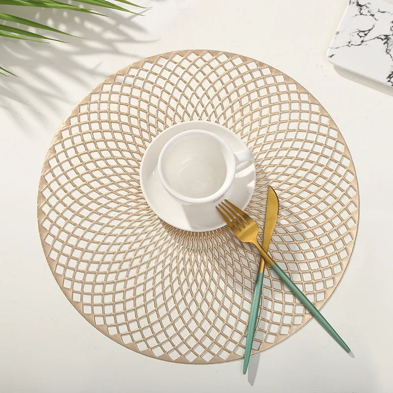 

Table Placemats PVC Hollow Non-slip Kitchen Placemat Coaster Insulation Pad Round Dishes Coffee Table Mat For Kitchen Decor
