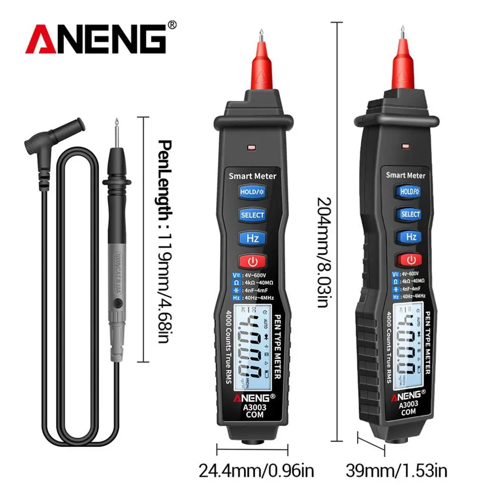 A3003 Digital Pen Multimeter Professional 4000 Counts Smart Meter Voltage Resistance Capacitance Tester
A3003 Digital Pen Multimeter Professional 4000 Counts Smart Meter Voltage Resistance Capacitance Tester
