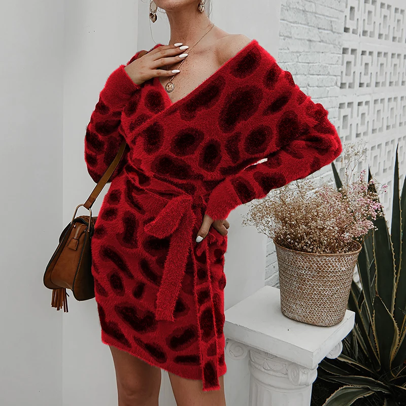 Long Sleeve Leopard Knitted Dress 2021 Autumn Casual Sexy V Neck Women Belt Sweater Dress Winter Slim Thick Fashion Long Dress
Long Sleeve Leopard Knitted Dress 2021 Autumn Casual Sexy V Neck Women Belt Sweater Dress Winter Slim Thick Fashion Long Dress