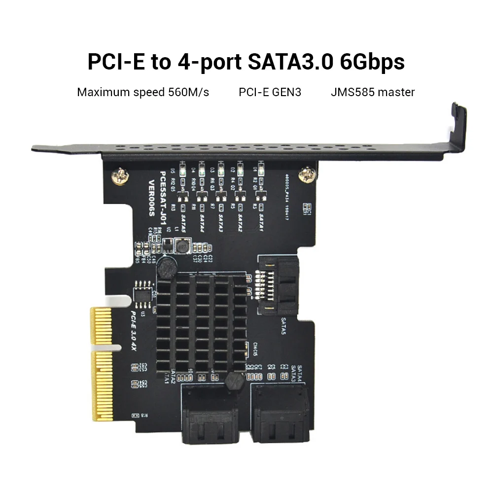 PCI-E 4X GEN3 to SATA 3.0 Expansion Card 5 Port Full Speed 6G Transfer Expansion IPFS Hard Disk JMS585 for Win7 / 8 / 10 / Linux
PCI-E 4X GEN3 to SATA 3.0 Expansion Card 5 Port Full Speed 6G Transfer Expansion IPFS Hard Disk JMS585 for Win7 / 8 / 10 / Linux