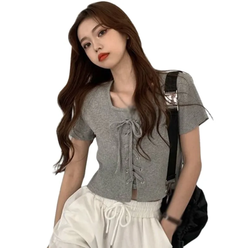 T-shirt Female Spring And Summer Design Short-sleeved Short Cropped Knitted Top Female Casual Top Ladies Shirt
T-shirt Female Spring And Summer Design Short-sleeved Short Cropped Knitted Top Female Casual Top Ladies Shirt