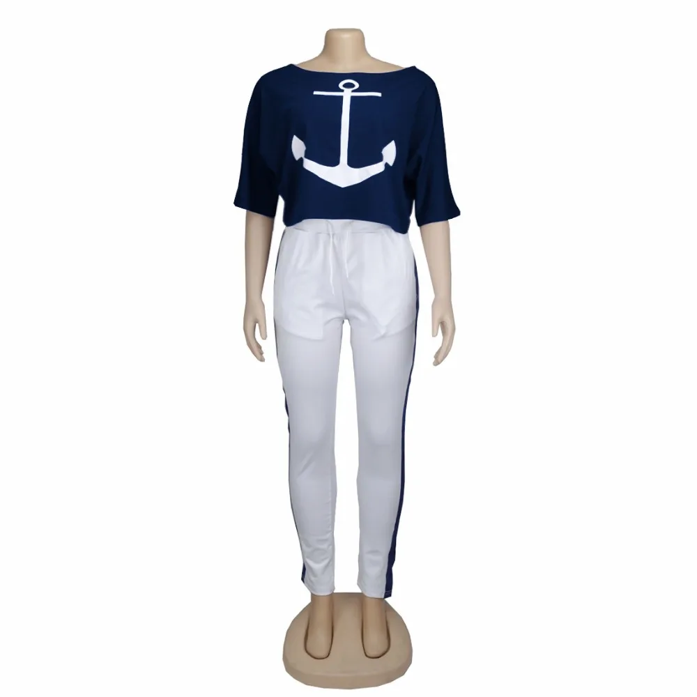 European leisure boat anchor print sport two piece set fashion loose o-neck short sleeve T-shirt and pants women's suit 
European leisure boat anchor print sport two piece set fashion loose o-neck short sleeve T-shirt and pants women's suit