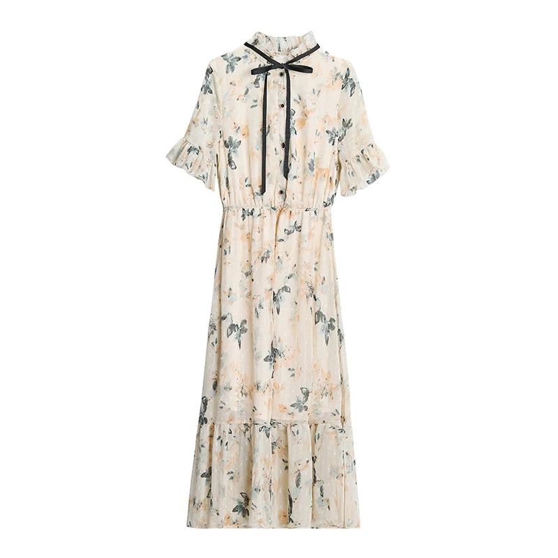 Chiffon High Elastic Waist Elegant Dress Ruffles Bow A-line Women Short Flare Sleeve Flower Print Floral Summer Dresses Vestidos
Chiffon High Elastic Waist Elegant Dress Ruffles Bow A-line Women Short Flare Sleeve Flower Print Floral Summer Dresses Vestidos