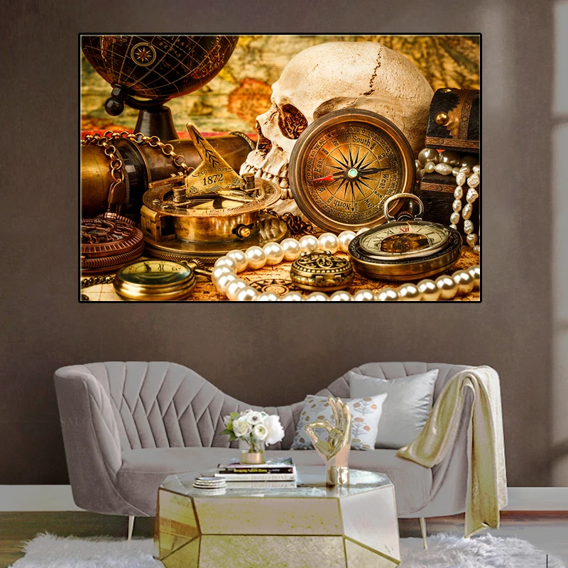 Vintage Light Luxury Golden Pearl and Skull Compass Globe Poster Canvas Painting Picture Living Room Aesthetic Room Decor
Vintage Light Luxury Golden Pearl and Skull Compass Globe Poster Canvas Painting Picture Living Room Aesthetic Room Decor