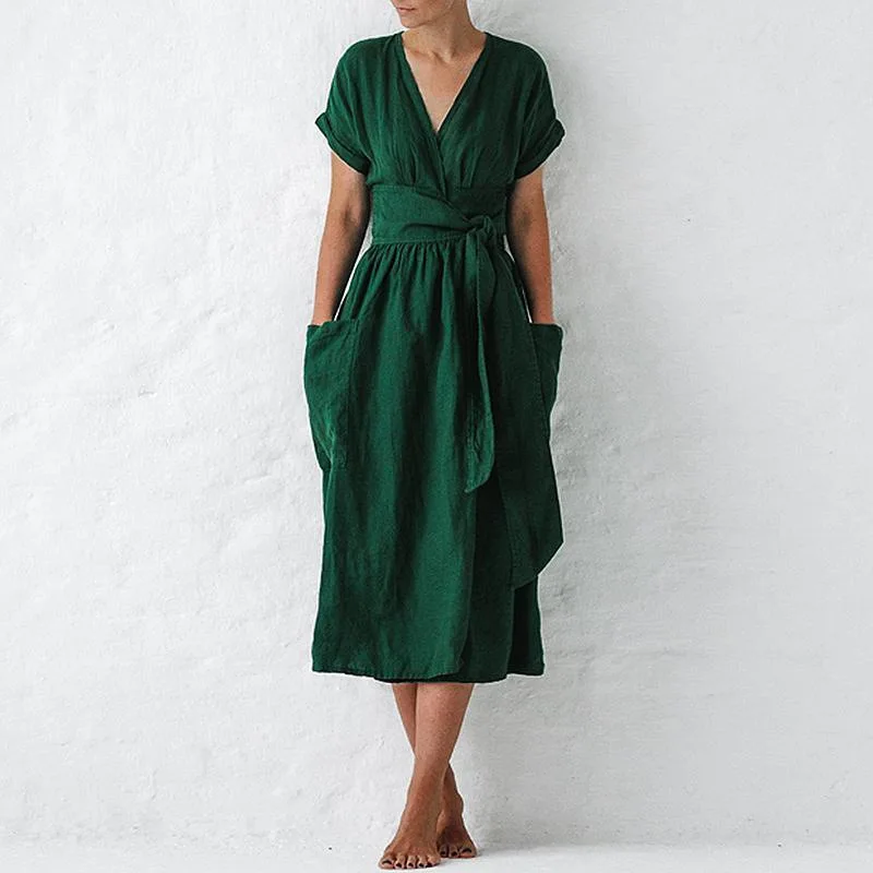 2021 Women'S Summer Dress V-Neck Short-Sleeved Pockets Cotton And Linen British Style Pleated Pockets, Pleated, Lace/Belt
2021 Women'S Summer Dress V-Neck Short-Sleeved Pockets Cotton And Linen British Style Pleated Pockets, Pleated, Lace/Belt