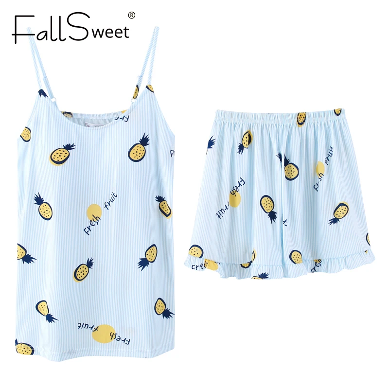 Женские пижамы с рисунком из хлопка FallSweet набор белья двух частей без рукавов