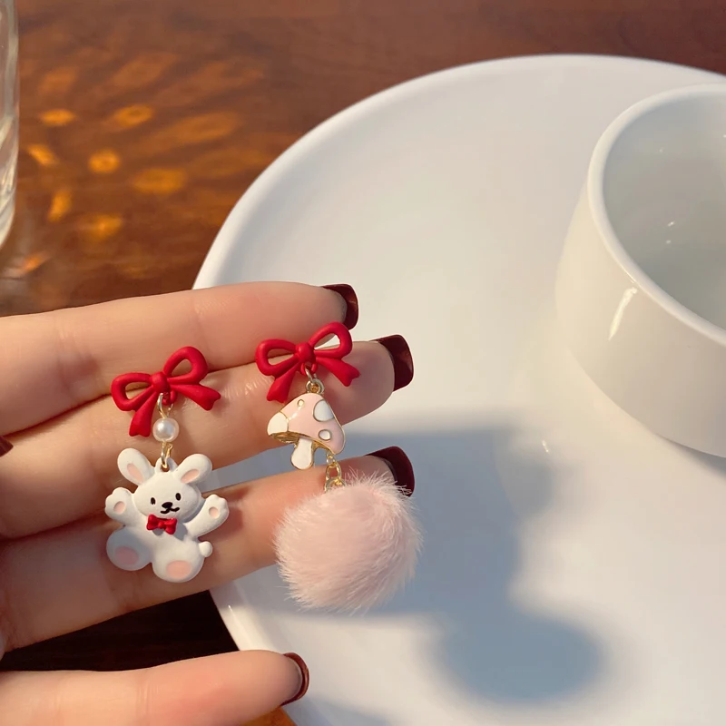 S925 needle Cute Jewelry Little Rabbit Mushroom Dangle Earrings Sweet Design Bow Fluffy Ball Drop Earrings For Girl Lady Gifts
S925 needle Cute Jewelry Little Rabbit Mushroom Dangle Earrings Sweet Design Bow Fluffy Ball Drop Earrings For Girl Lady Gifts